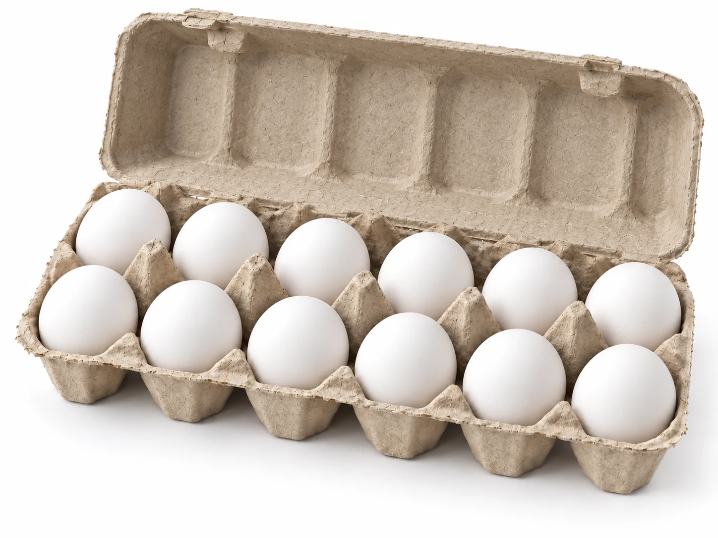 Doce huevos blancos en estuche de pulpa gris con tapa